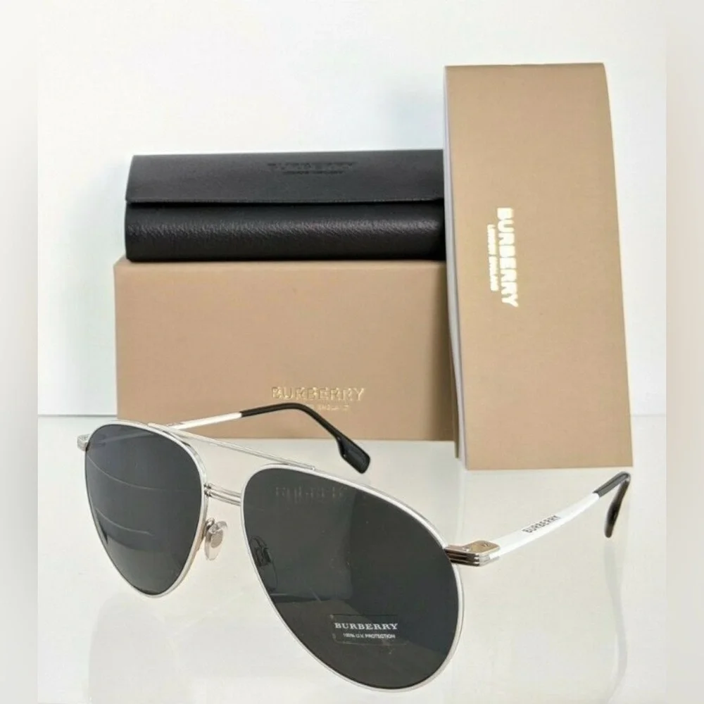 Burberry Silver and Black Aviator Sunglasses